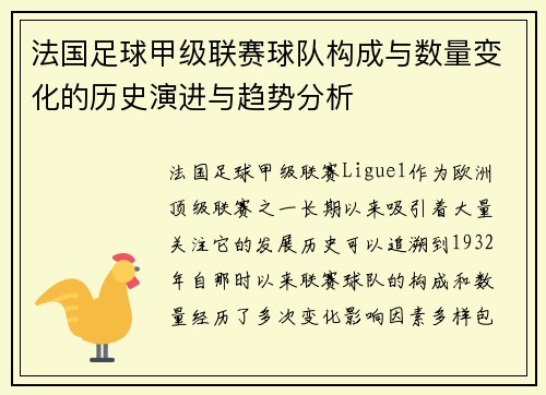 法国足球甲级联赛球队构成与数量变化的历史演进与趋势分析